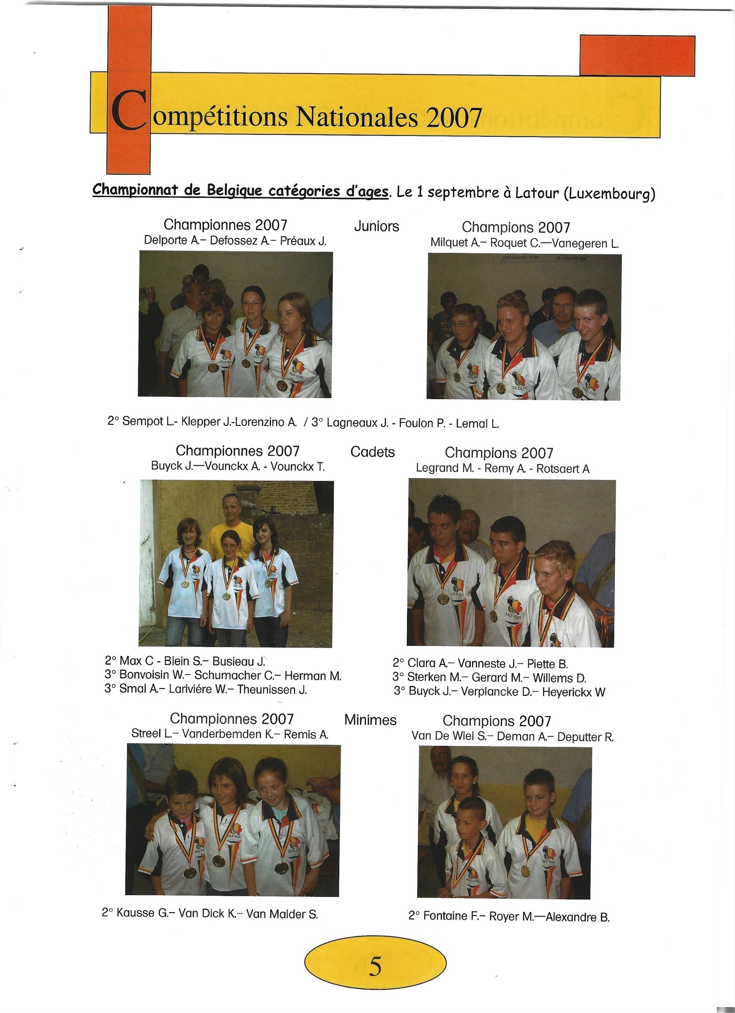 ANNEE 2007 TOUTES LES COMPETITIONS NATIONALE ET FEDERALE STAGE JEUNE 4