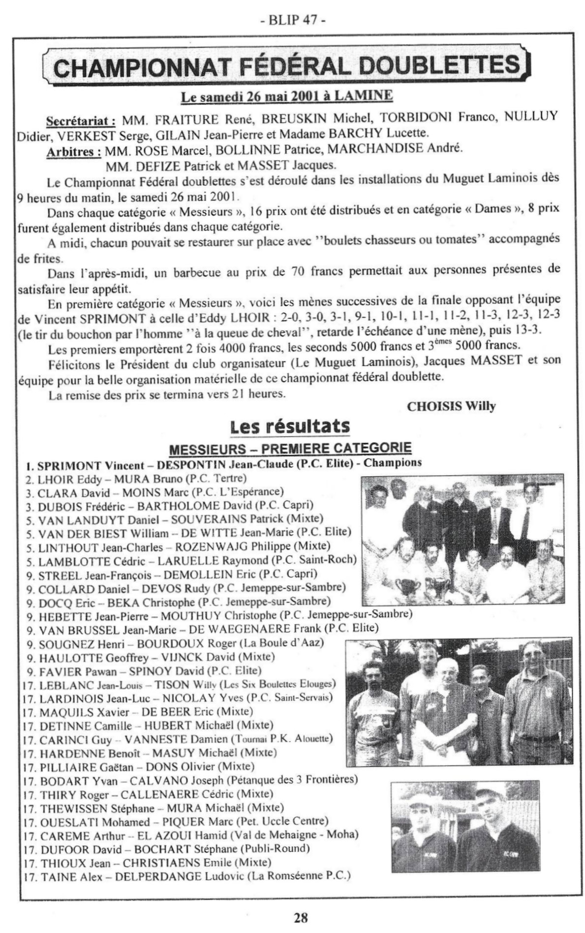 CHAMPIONNAT FEDERAL 2001 a LAMINE