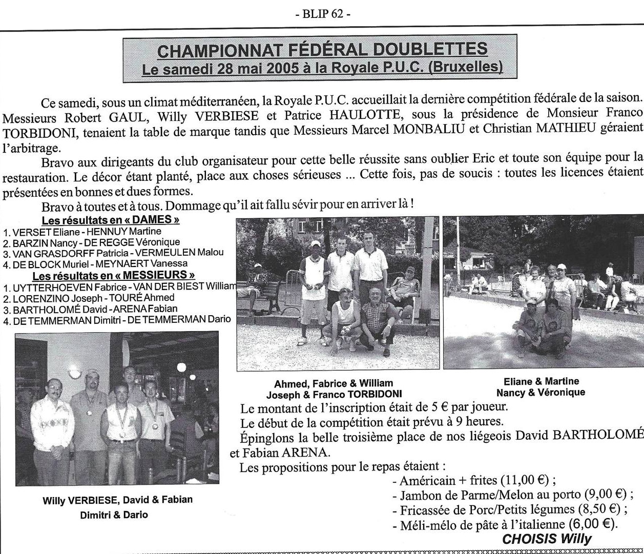 CHAMPIONNAT FEDERAL DOUBLETTES 2005 a la PUC