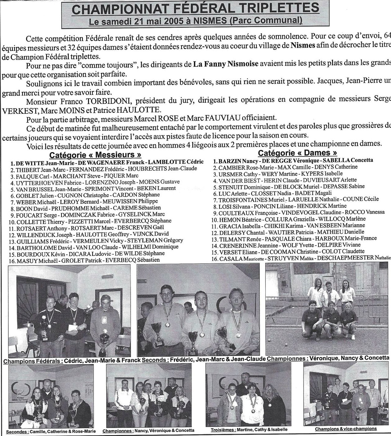CHAMPIONNAT FEDERAL MEILLEURE TRIPLETTES 2005 à NISMES