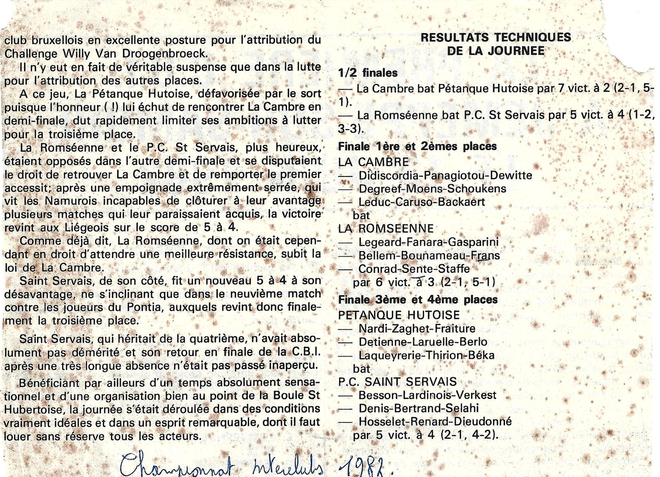 COUPE BELGIQUE INTERCLUBS 1982