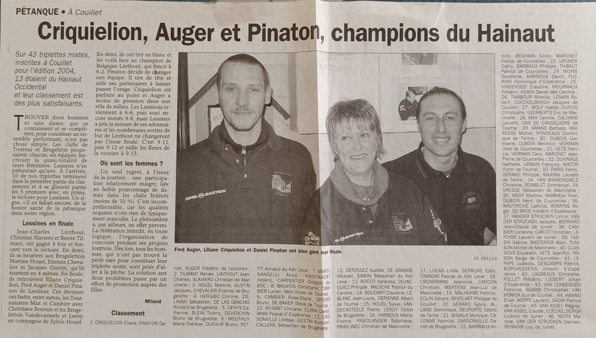 Championnat du Hainaut des triplettes mixtes de fevrier 2004
