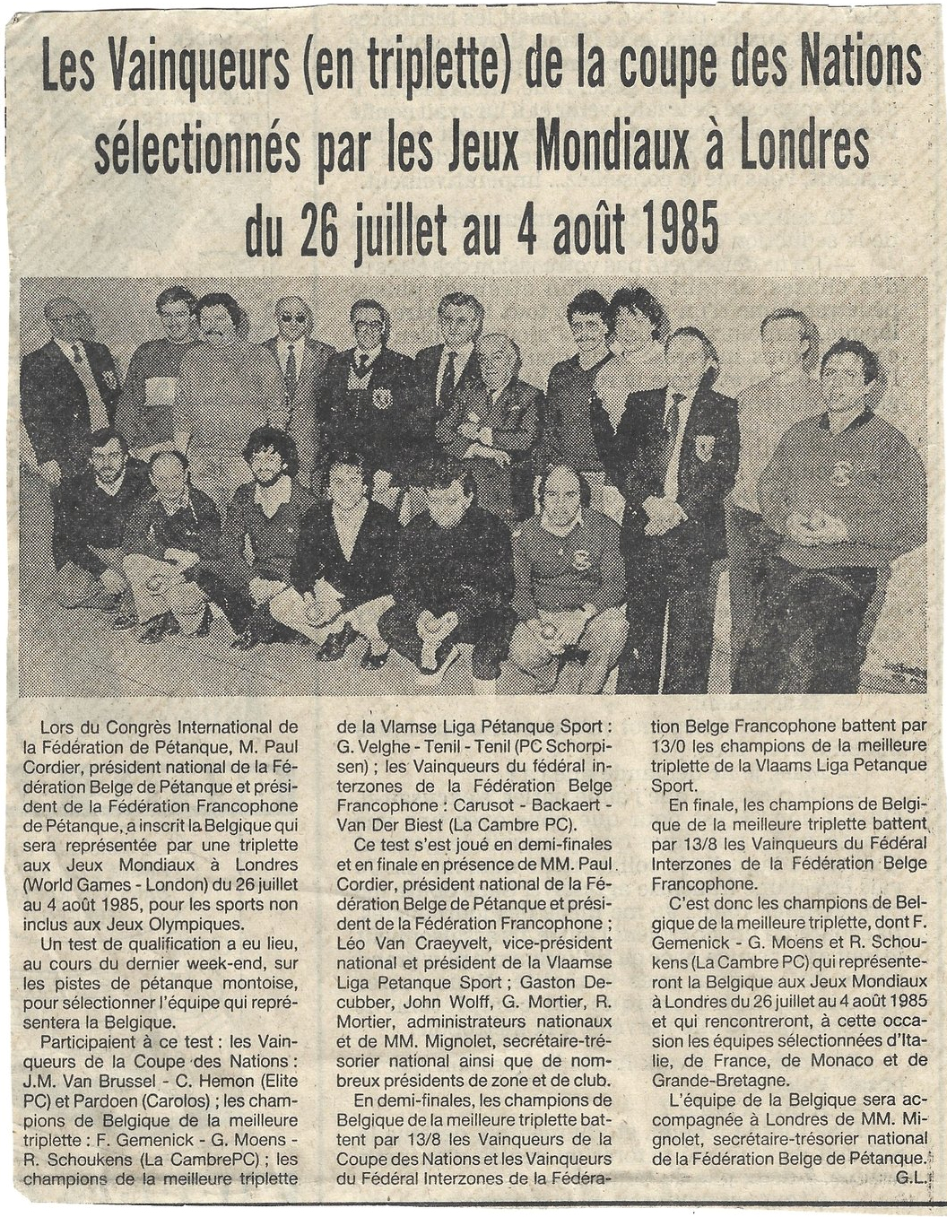 QUALIFICATION POUR JEUX MONDIAUX DE LONDRES 1985